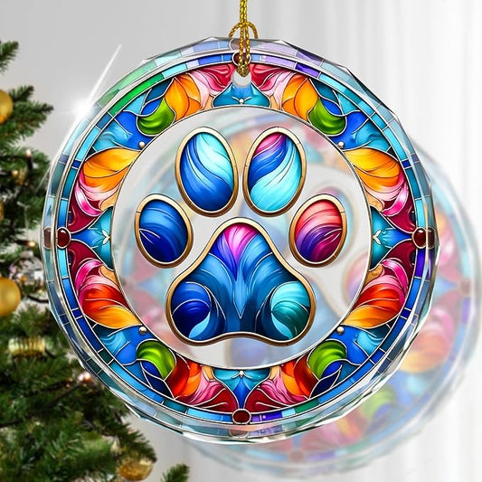 Paw Print Christmas Ornament, Stained Glass Ornaments and Christmas Tree by Kooirsp
