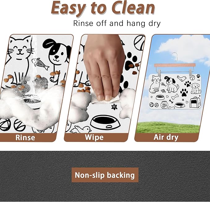 Cute Cat Bird Paw Print Dog Cat Food Mat, Absorbent Pet Feeding Mat - Image 4