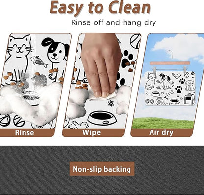 Cute Cat Bird Paw Print Dog Cat Food Mat, Absorbent Pet Feeding Mat - Image 4