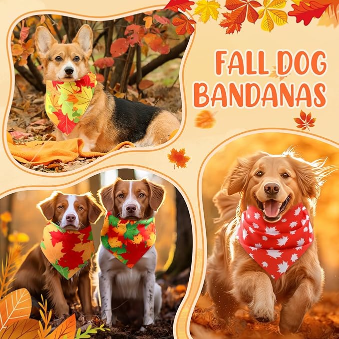 Preboun 50 Pcs Fall Thanksgiving Dog Bandana Bulk Pumpkin Maple Leaves Bandana - Image 6