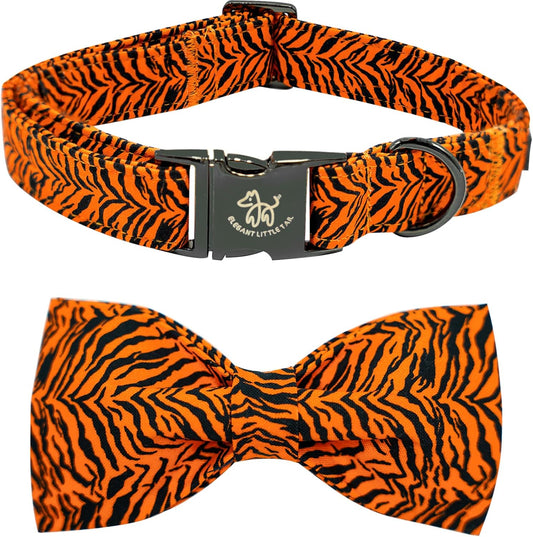 Elegant little tail Dog Collar, Tiger Print Pet Collar Fashion Boy Dog Collars Durable Metal Buckle Dog Collars Cotton Pet Adjustable Dog Collars for Small Puppy