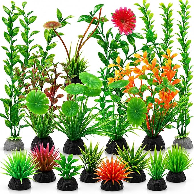 16-Piece Artificial Aquarium Plants Set – Vibrant, Realistic Fish Tank by Unknown