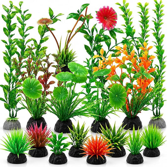 16-Piece Artificial Aquarium Plants Set – Vibrant, Realistic Fish Tank by Unknown