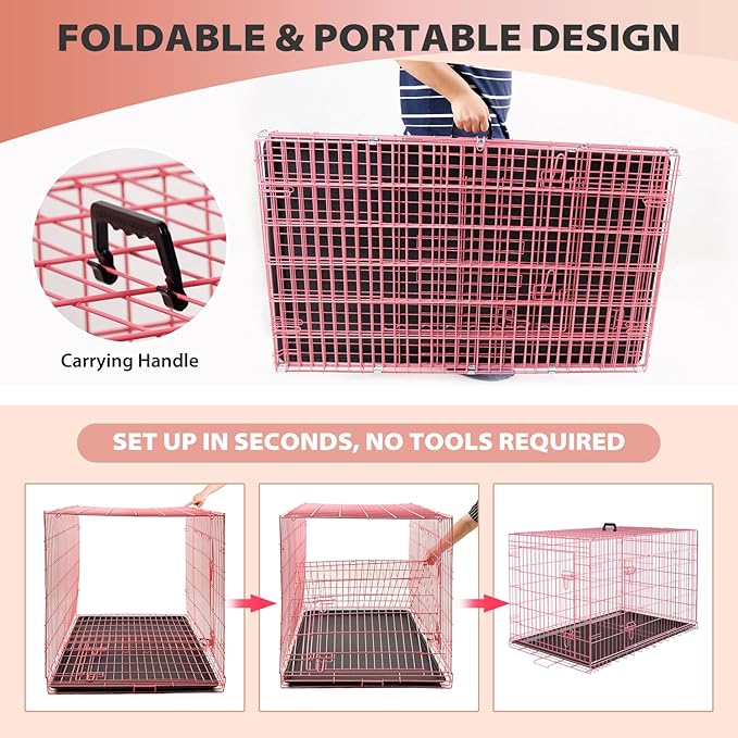 BestPet | Dog Crate | 24" | Pink | Foldable Metal Kennel - Image 6