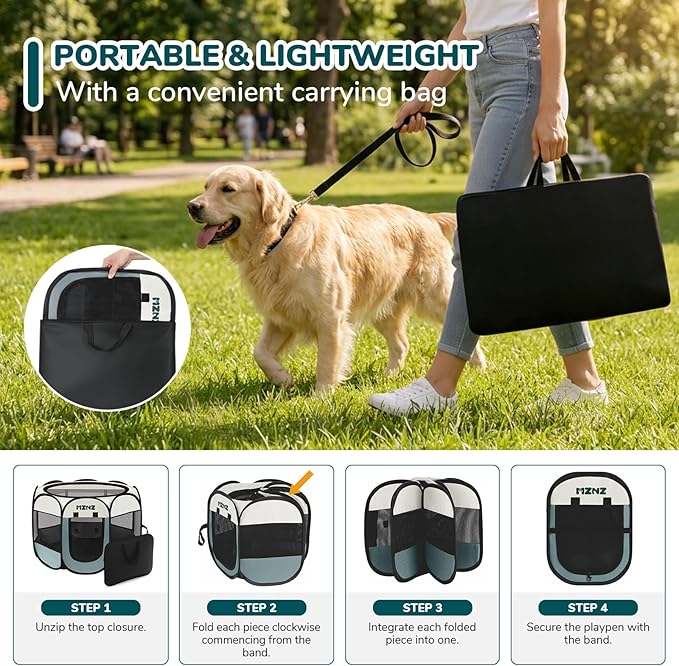 Dog Playpen with Pee Pad, Portable Puppy Pet Crate Indoors - Image 7