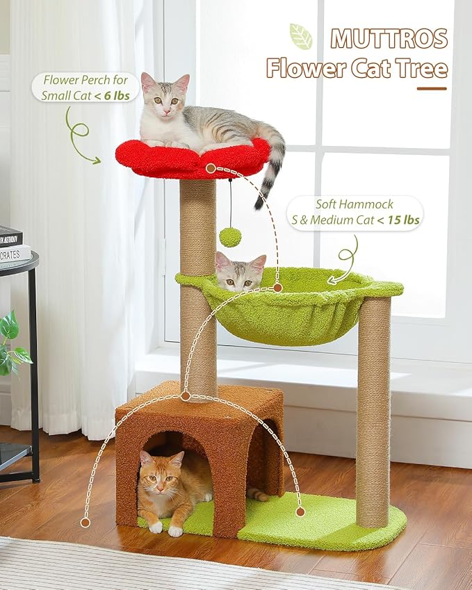 MUTTROS Flower Cat Tree with Sisal Scratching Posts, Cat Condo with Removable - Image 2