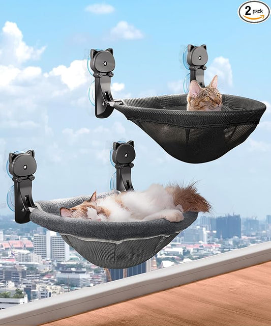 JUNSPOW 2 Pack Cat Window Perch Cordless, Kitty Hammock by JUNSPOW
