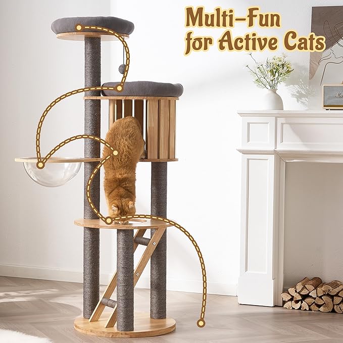 Modern Cat Tree Tower with Scratching Post, 61.5in Tall Cat Tree - Image 9