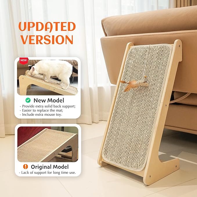 PETKARAY L Shape Cat Scratcher, Sisal Scratching Ramp, Chevron Scratching Pad - Image 2