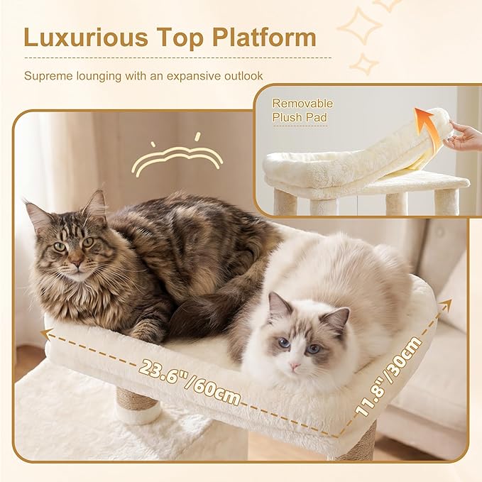 Heybly 68.1" Cat Tree with Oversized Top Platform & Wide Base, Heavy Duty Cat - Image 6