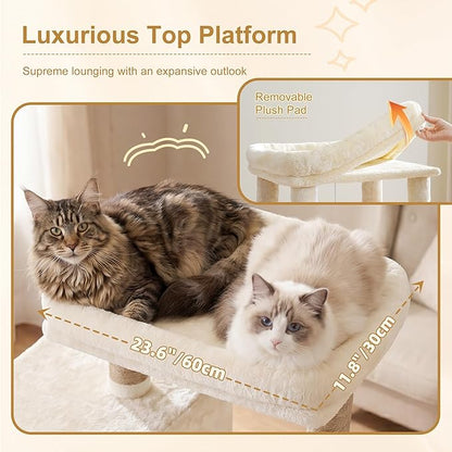 Heybly 68.1" Cat Tree with Oversized Top Platform & Wide Base, Heavy Duty Cat - Image 6