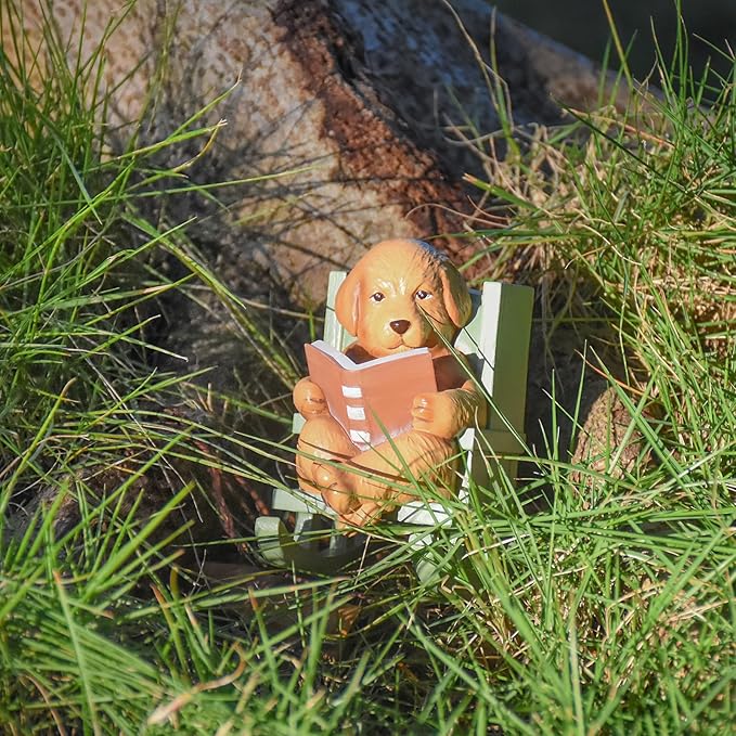 Sheaifun Solar Garden Statues Dog Statues Fairy Garden Accessories Outdoor - Image 7