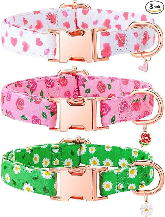 3 Pack Floral Dog Collars for Large Dogs Pink Dog Collar by Guiqulai
