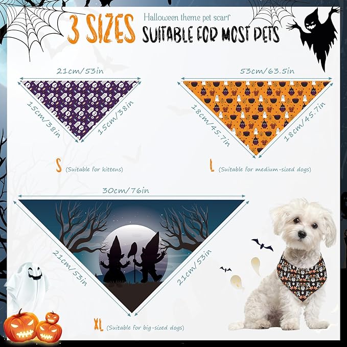 Huhumy 100 Pcs Halloween Dog Bandanas Bulk 3 Sizes Dog Washable Bandana - Image 2