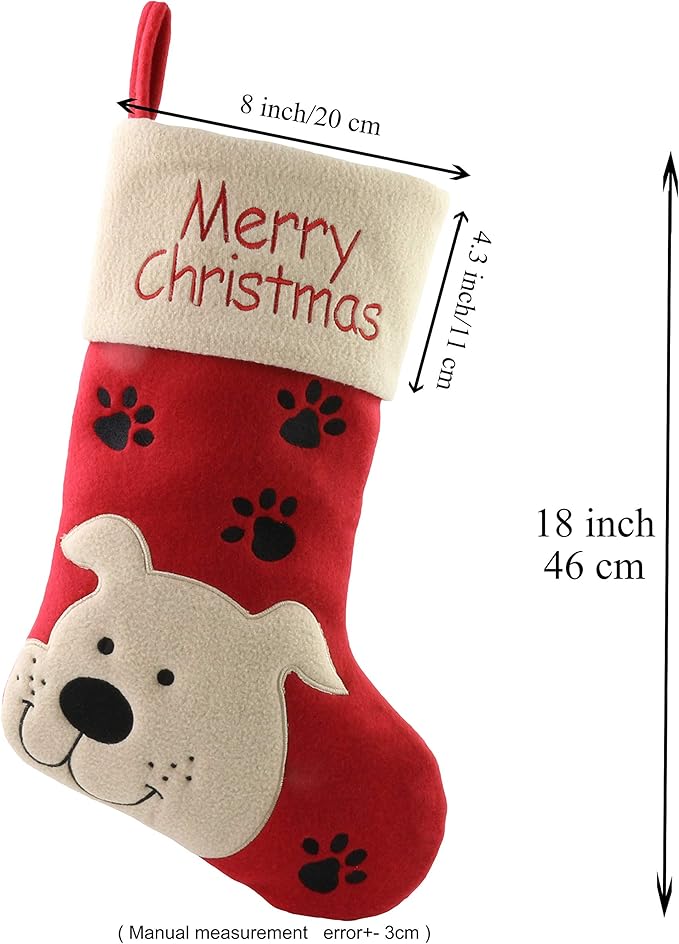 WEWILL 18’’ Dog Felt Christmas Stockings Paws Embroidered - Image 3