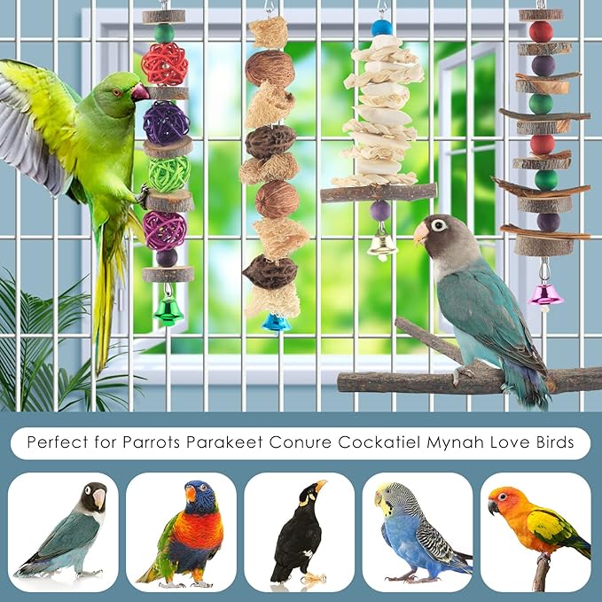 Bissap Bird Chew Toys, 5 Packs Parakeet Natural Wood Toys Parrot Hanging Cage - Image 6