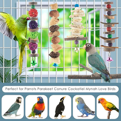 Bissap Bird Chew Toys, 5 Packs Parakeet Natural Wood Toys Parrot Hanging Cage - Image 6