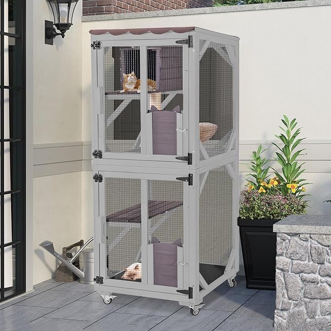 Cat Catio Outdoor Cat Enclosures Movable Cat House on Exercise Wheels Cat Cage - Image 2