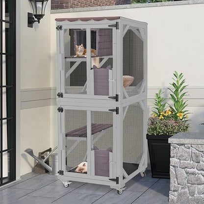 Cat Catio Outdoor Cat Enclosures Movable Cat House on Exercise Wheels Cat Cage - Image 2