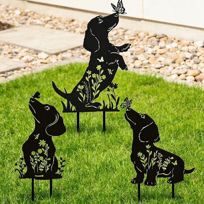 Rngmsi Dachshund Dog Metal Garden Stakes Decor, Dachshund Black Silhouette - Image 6