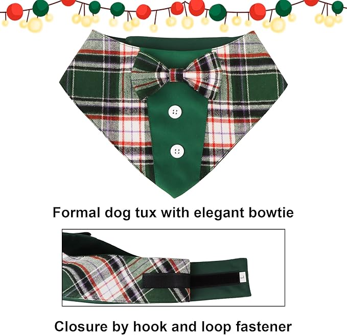 ADOGGYGO Christmas Green Dog Tuxedo Bandana, Plaid Pet Bowtie Collar, - Image 5