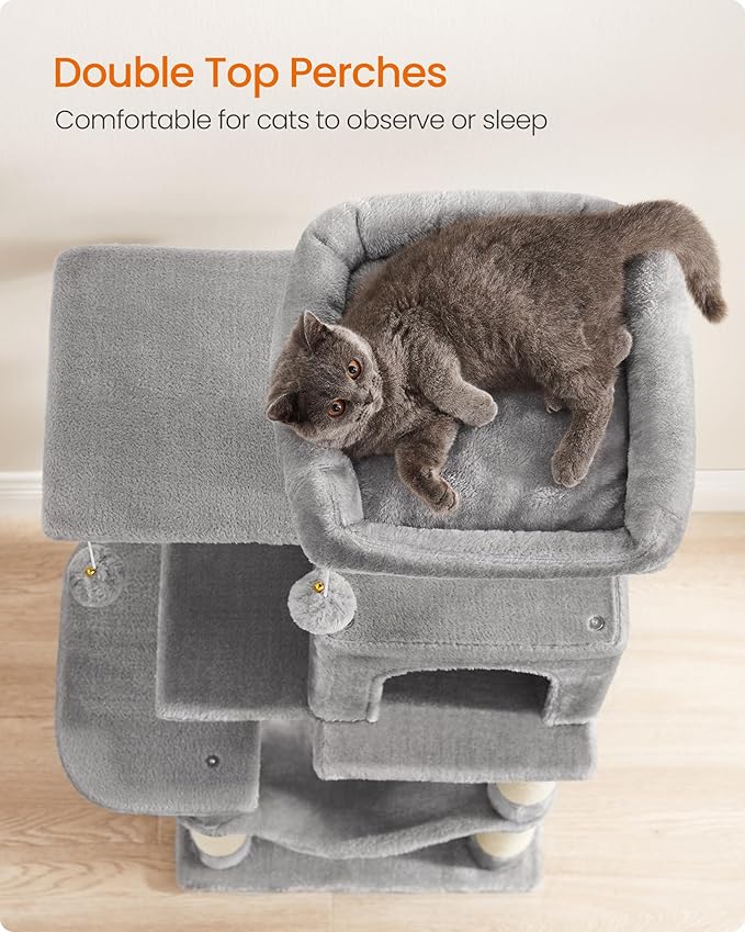 Feandrea Cat Tree, 44.1-Inch Cat Tower, Plush Multi-Level Condo - Image 4