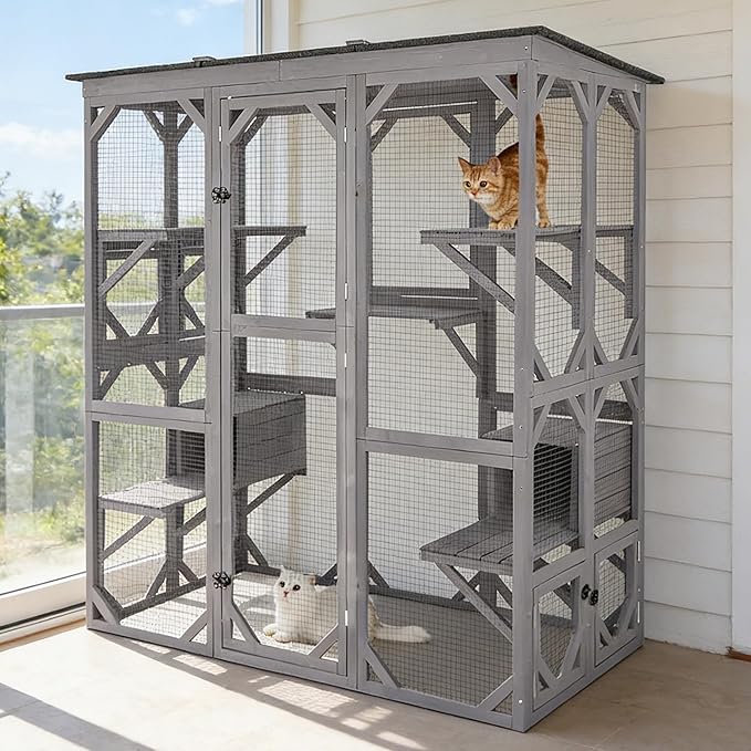 71.1’’ Large Outdoor Cat Catio Enclosure, Weatherproof Solid Fir Wood Cat Patio by Aivituvin