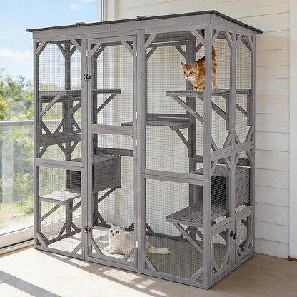 71.1’’ Large Outdoor Cat Catio Enclosure, Weatherproof Solid Fir Wood Cat Patio by Aivituvin