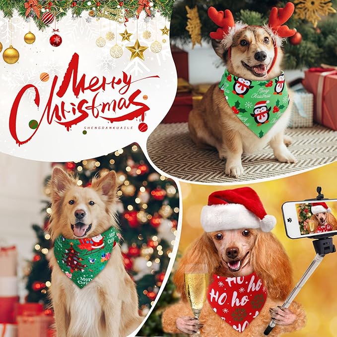 Preboun 50 Pcs Christmas Dog Bandanas Bulk Red and Green Bandanas - Image 4