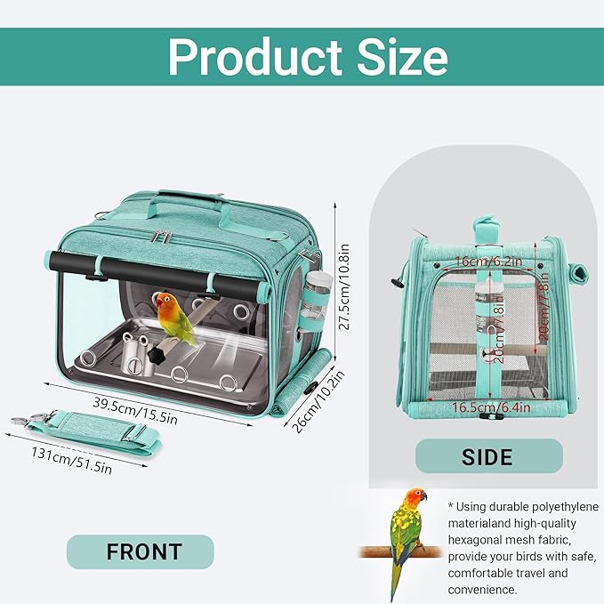 Sanmoncare Airline Approved Bird Carrier, Indestructible Stainless Steel Mesh - Image 2