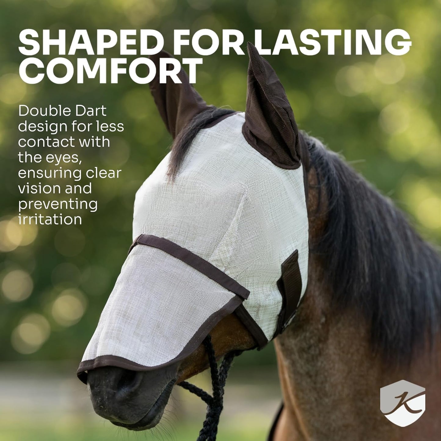 Kensington UV Horse Fly Mask with Web Trim - Protective Mask with Dual Ear Opening & Forelock Freedom - Medium, Kentucky Blue