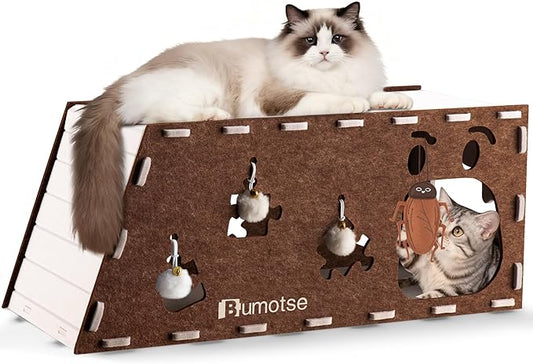 Felt Cat Bed Cave for Indoor Cats, Modular Tunnel Hideaway House for Large Cats by Bumotse