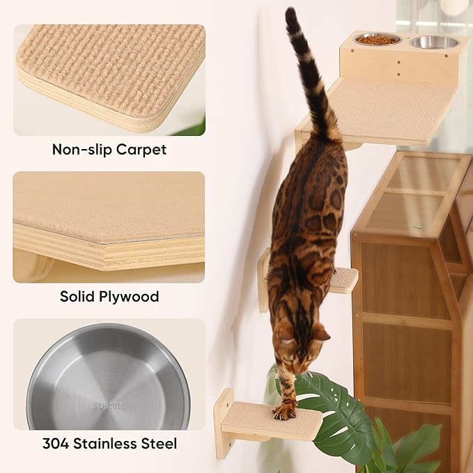 FUKUMARU Cat Wall Shelves, 3 in 1 Cats Walls Furniture Set, Food Station - Image 4