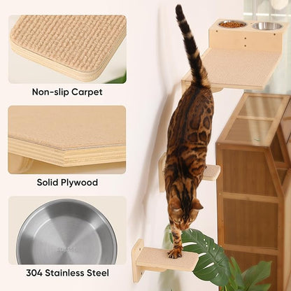 FUKUMARU Cat Wall Shelves, 3 in 1 Cats Walls Furniture Set, Food Station - Image 4