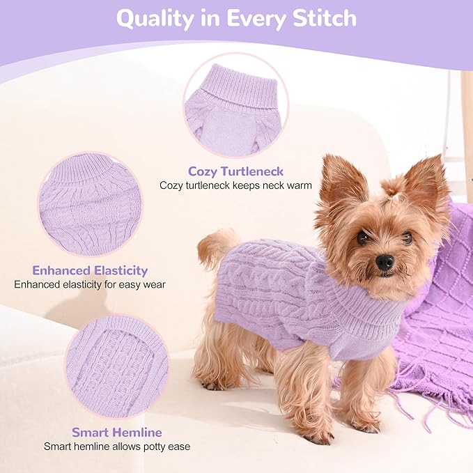2 Pack Dog Sweaters for Small Dogs Winter Turtleneck Pullover Cable Knit Fleece - Image 3