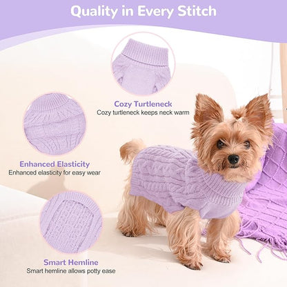 2 Pack Dog Sweaters for Small Dogs Winter Turtleneck Pullover Cable Knit Fleece - Image 3