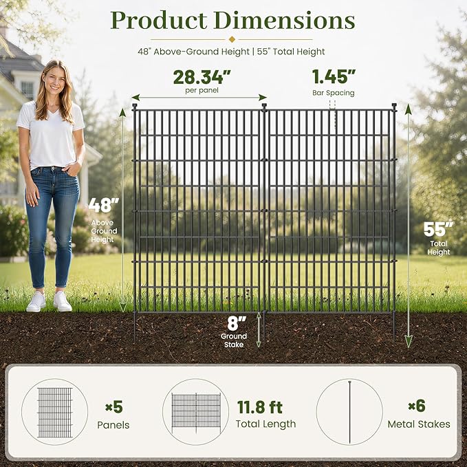 5 Panels No Dig Decorative Outdoor Garden Fence - Image 2