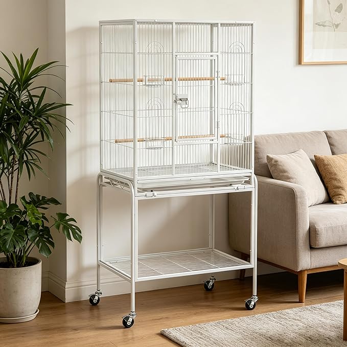VINGLI 53-inch Bird Cage with Wheels, Durable Wrought Iron Parakeet Cage with - Image 2