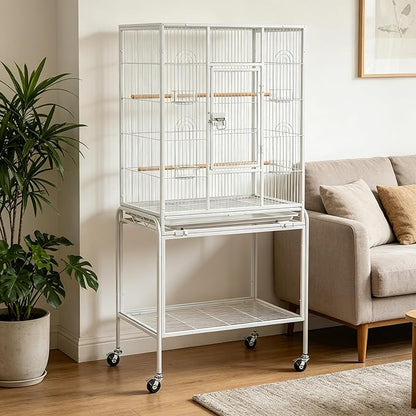 VINGLI 53-inch Bird Cage with Wheels, Durable Wrought Iron Parakeet Cage with - Image 2