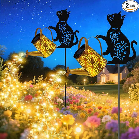 Solar Lights Outdoor, 2 Pack Black Cat Solar Watering Can Lights, Birthday Gifts by yulloyello