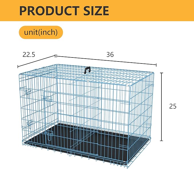 FDW Dog Crate for Medium Dogs 36 Inch Folding Metal WirePet Cage Double Door - Image 7