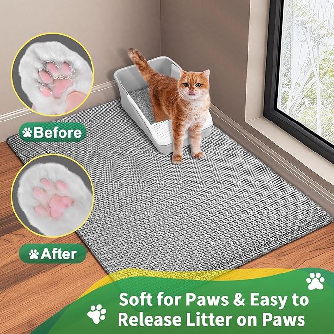 GRELY Cat Litter Mat, 25x16 Inches Litter Box Mat, 2 Layer Litter Trapping Mat - Image 6