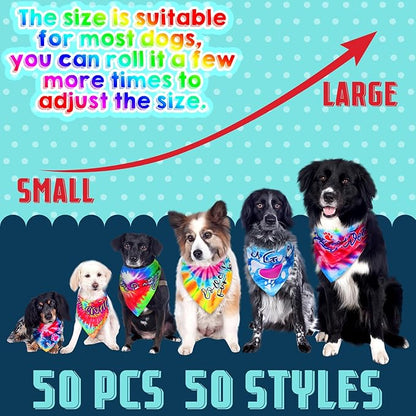 Huhumy 50 Pcs Tie Dye Dog Bandanas Bulk Pet Bibs Colorful Triangle Scarf Tie Dye - Image 3