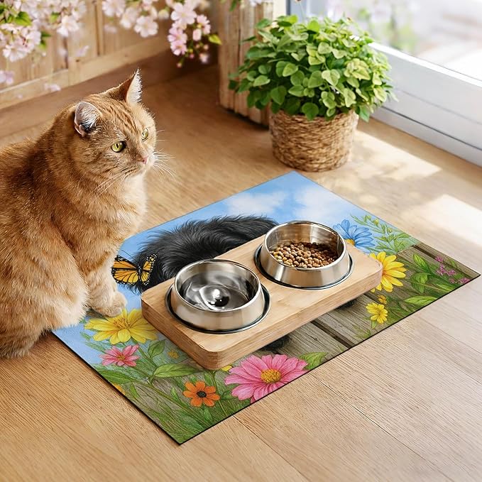 HOMETITUTE Dog Feeding Mat Butterfly Flower Pattern 20" x 12", Non Slip Dog Cat - Image 5