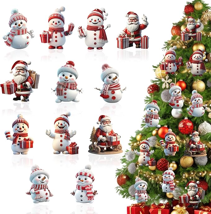 12 Pcs Christmas Tree Decorations Xmas Snowman Hanging Ornaments Cute Cartoon by NSSHEL