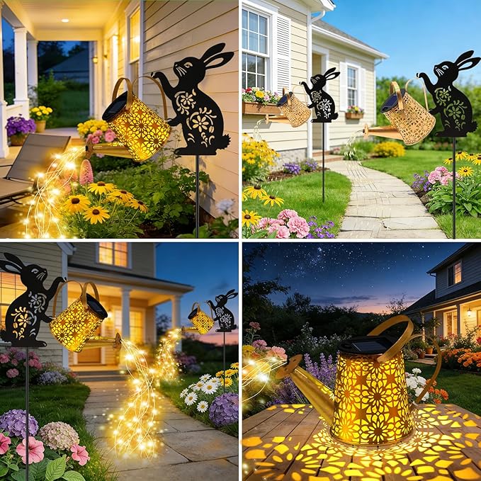 Solar Watering Can Lights, Bunny Hanging Lantern Solar Lights Outdoor, Rabbits - Image 5