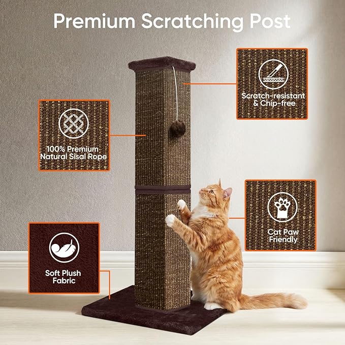 Cat Scratching Post 32 Inch for Indoor Large Cats and Kitten, Nature Sisal Tall - Image 3