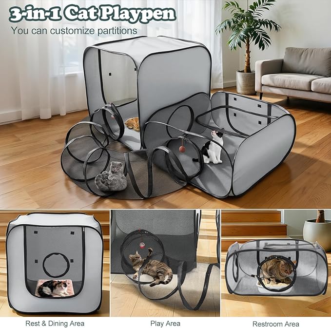 Cat Playpen, 3-in-1 Pop-up Outdoor Cat Enclosure - Image 2