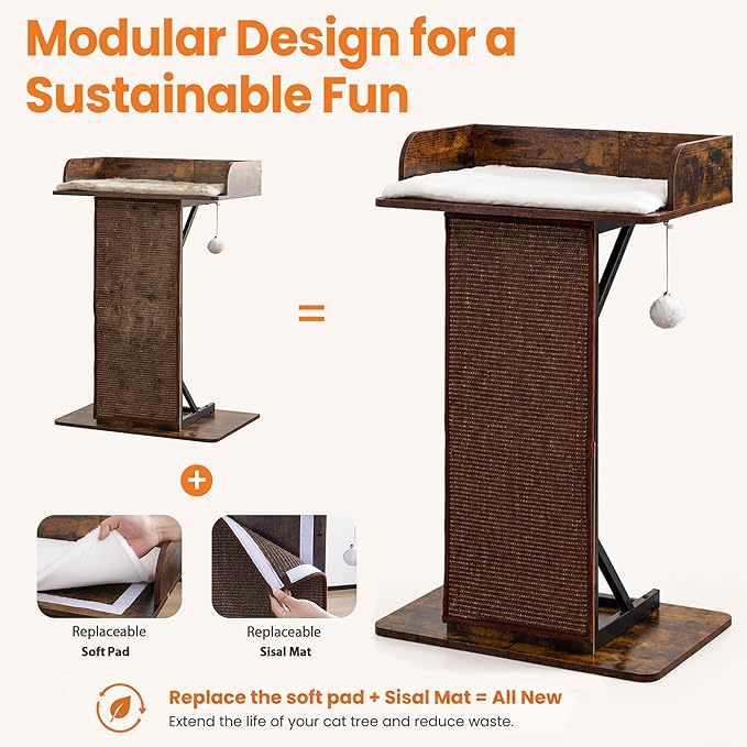 Modern Wood Cat Tree Tower for Indoor Large Cats, 33.8-Inch Tall Wooden Cat - Image 8