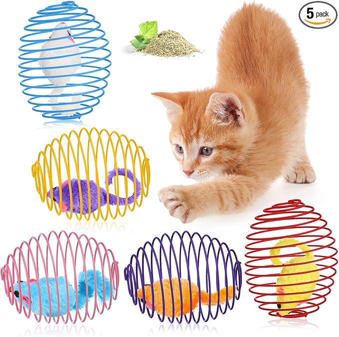 Jecery 5 Pcs Cat Spring Balls Toys Stretchable Rolling Balls Colorful Playful by Jecery